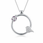 Front view of the 925 silver ladybug necklace featuring red and white CZ stones on a clean background.