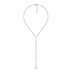 Italian 925 sterling silver lariat Y necklace with a 60 cm beaded chain, geometric bar and 15 cm drop.