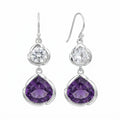 Amethyst and white topaz lotus dangle earrings in 925 silver, Luna Dura Dubai.