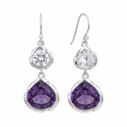 Amethyst and white topaz lotus dangle earrings in 925 silver, Luna Dura Dubai.