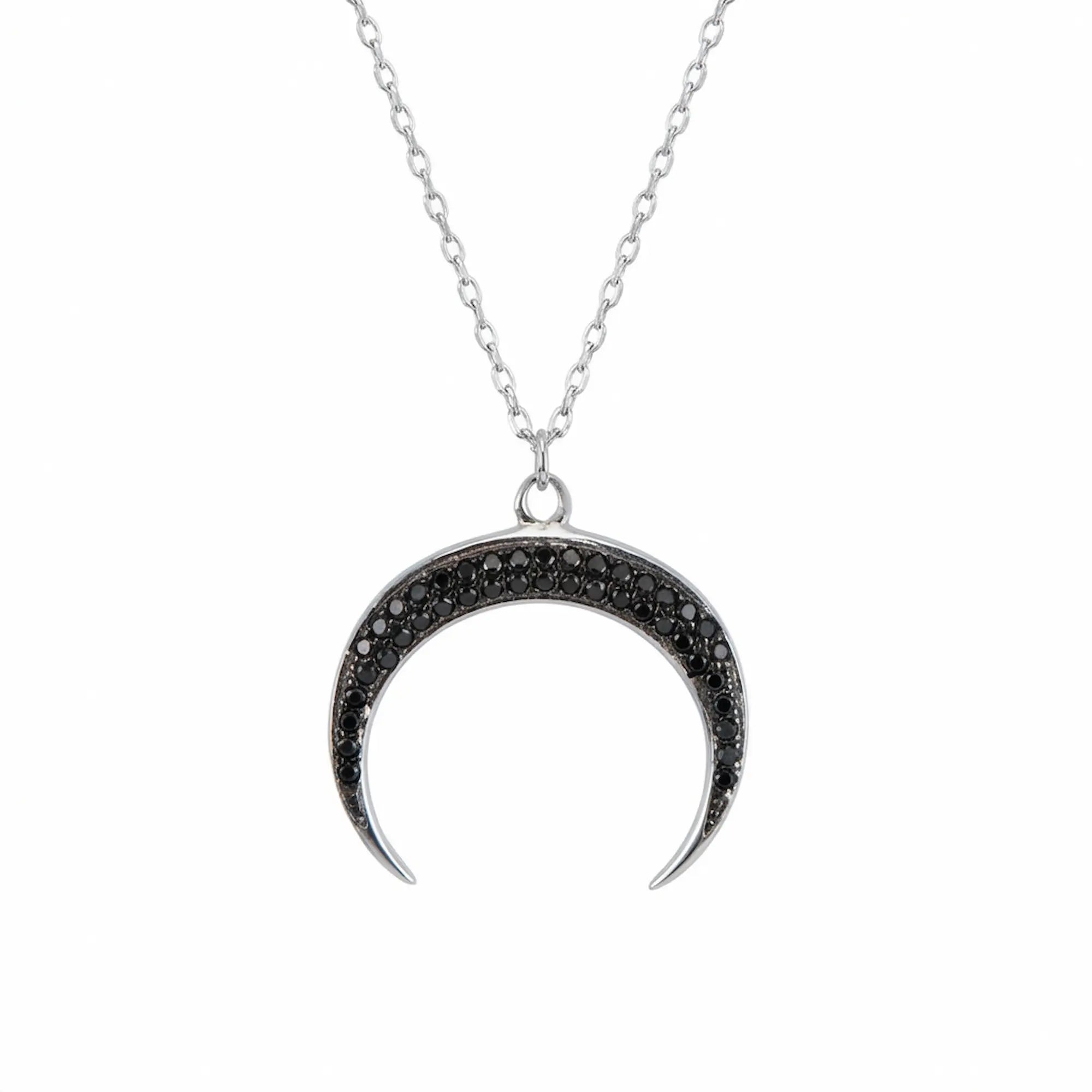 925 sterling silver lunula crescent necklace with black CZ pave, Dubai