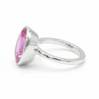 Back and side angle of the Large Oval Pink Purple Quartz Ring showing the solid 925 sterling silver setting and bright polish finish.
