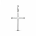 Polished 925 sterling silver tubular cross pendant with rounded ends and bail on white background in Dubai.