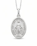 925 sterling silver Miraculous Medal necklace with Virgin Mary front.