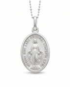 925 sterling silver Miraculous Medal necklace with Virgin Mary front.