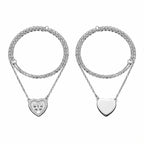 Mother of Pearl heart pendant necklace front and back on white — CZ halo bow detail front, polished silver heart reverse, 925 rhodium silver