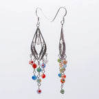 Murano glass chandelier earrings with silver filigree and millefiori beads, Luna Dura Dubai.