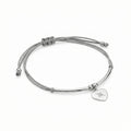 North Star heart bracelet, 925 sterling silver curved bar on grey cord with engraved heart charm, Dubai