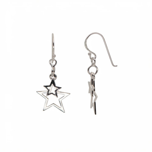 925 sterling silver double star drop earrings with nested open wireframe stars on shepherd hooks - Dubai