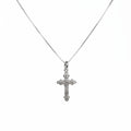 Ornate 925 sterling silver cross necklace with embossed crucifix and Venetian box chain.