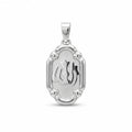 Oval Allah name pendant in Italian 925 sterling silver with raised Arabic calligraphy, satin centre and mirror-polished frame.