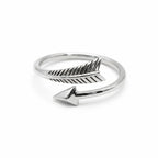 Oxidized 925 sterling silver arrow wrap ring with mirror-polished tip, Luna Dura Dubai