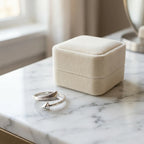 Oxidized silver arrow ring beside a cream gift box, gift-ready from Luna Dura Dubai