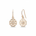 Gold vermeil radial disc drop earrings with concentric apertures and cubic zirconia in Dubai.