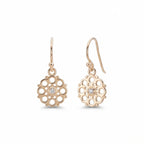 Gold vermeil radial disc drop earrings with concentric apertures and cubic zirconia in Dubai.