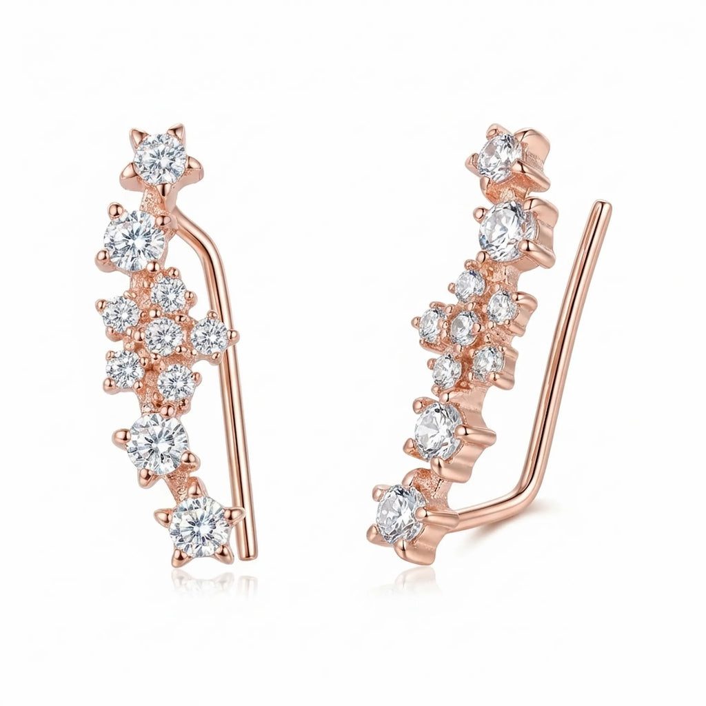 Purchase our rose gold plume ear climbers crafted from 925 sterling silver and CZ stones, perfect for a modern curated ear look.
