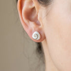 Natural Shiva Eye shell silver stud worn on the ear, 925 sterling silver post-back, Dubai UAE