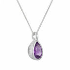 Pear-cut natural amethyst lotus pendant necklace in 925 sterling silver, handcrafted in Dubai.