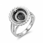 Charcoal silver enamel ouroboros snake signet ring in 925 sterling silver with a black cubic-zirconia eye, Dubai.