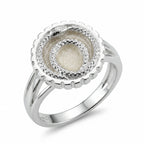Front view of the ivory silver enamel ouroboros snake signet ring in 925 sterling silver, handcrafted in Dubai.