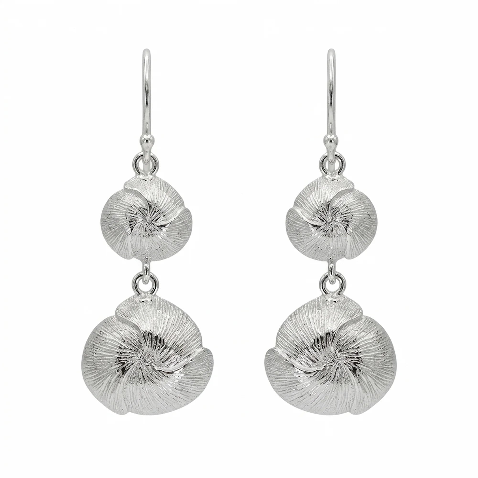 Back view of the 925 sterling silver lotus drop earrings showing organic twig-like texture, handcrafted in Dubai.