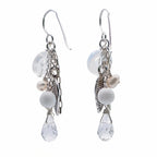 Shop the Harvest Cascade silver leaf chain drop earrings made of 925 sterling silver, simulated pearls, and snow quartz natural stones.