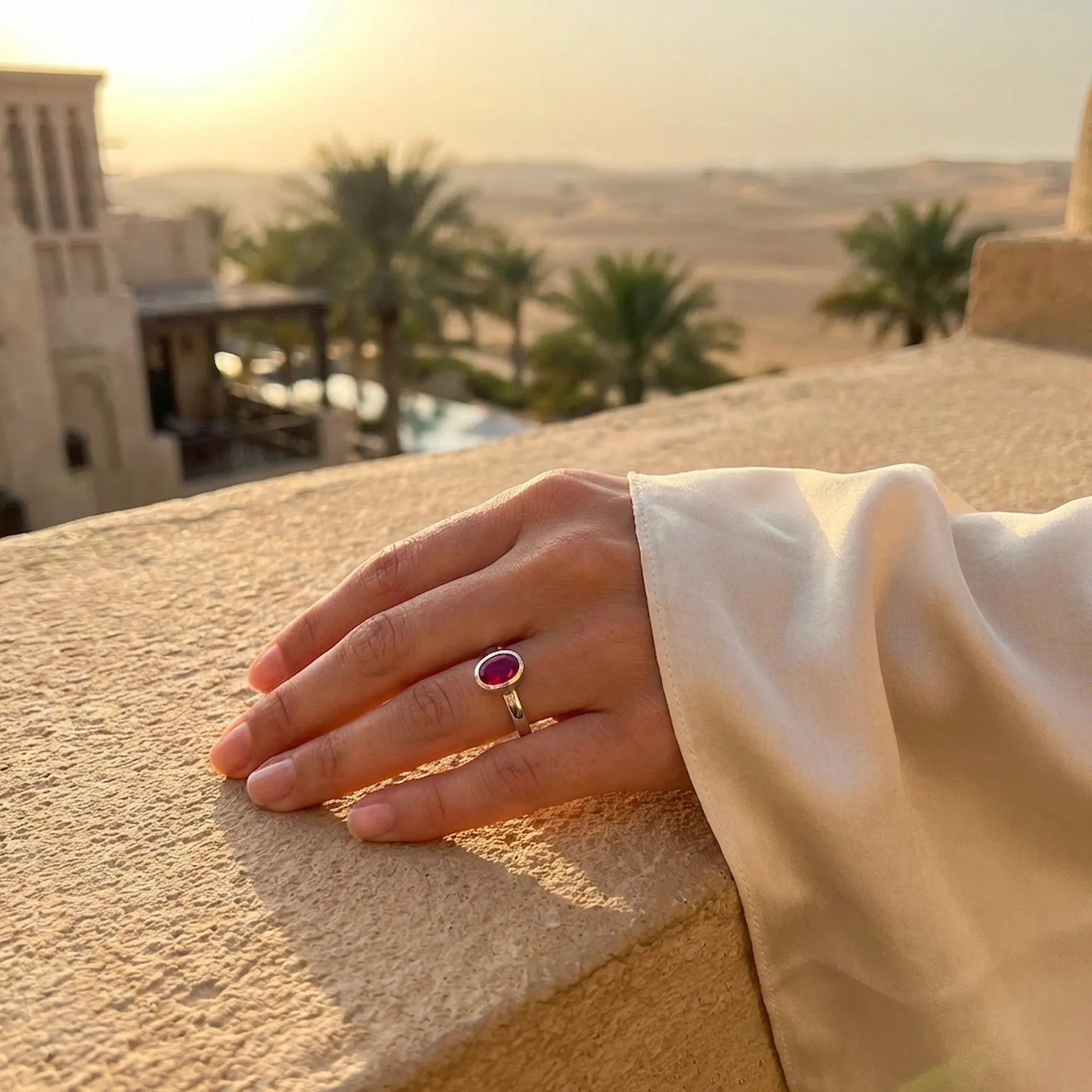 silver ring birthstone styled in Dubai lifestyle setting suitable for everyday jewelry and gifting occasions