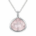 Pear-cut natural rose quartz lotus pendant necklace in 925 sterling silver, handcrafted in Dubai.