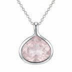 Pear-cut natural rose quartz lotus pendant necklace in 925 sterling silver, handcrafted in Dubai.