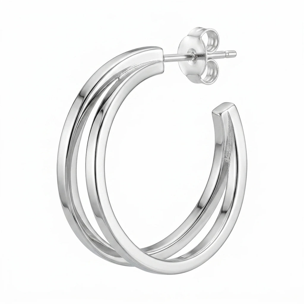 925 sterling silver split hoop earring featuring a bright polish double-row design, available in Dubai.