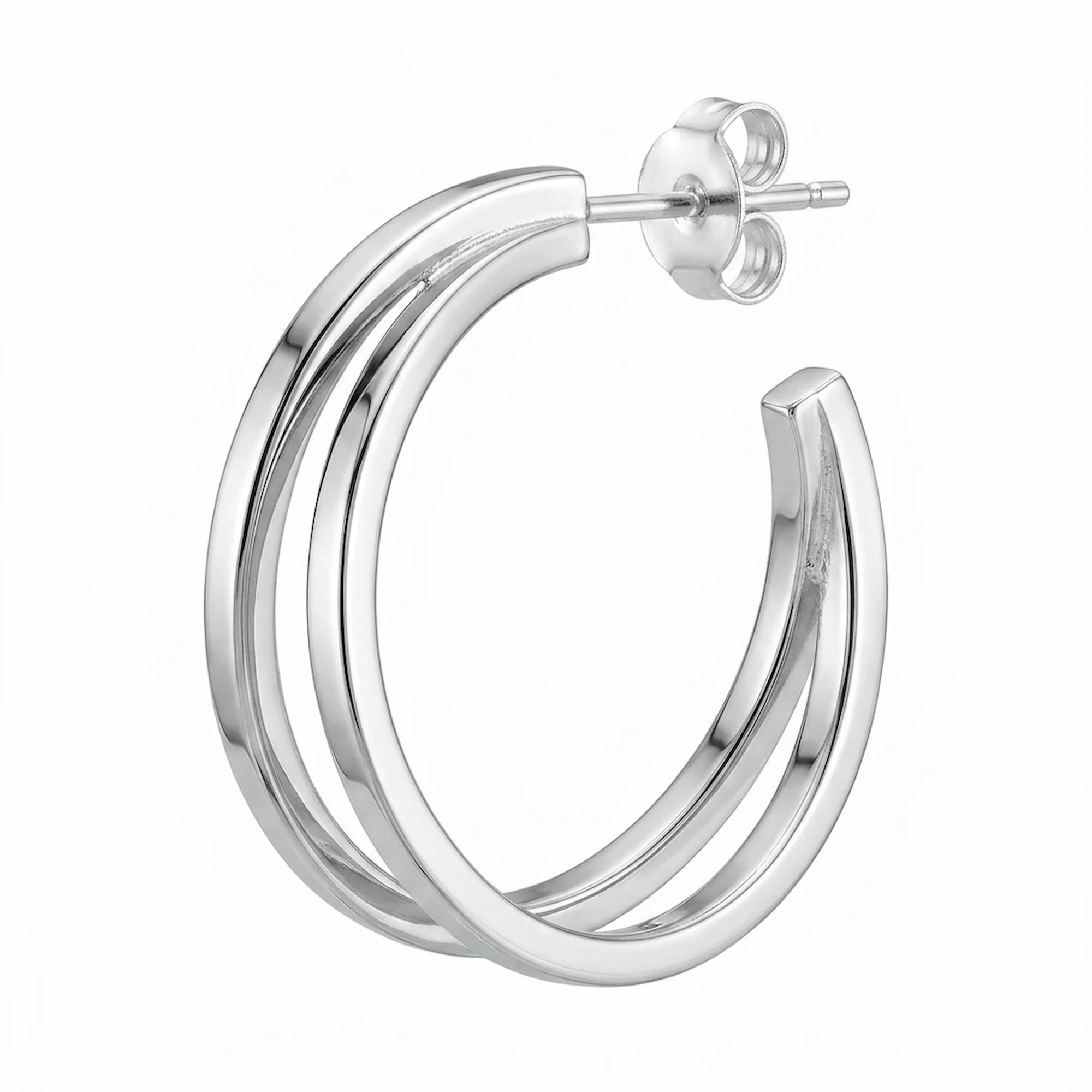 925 sterling silver split hoop earring featuring a bright polish double-row design, available in Dubai.