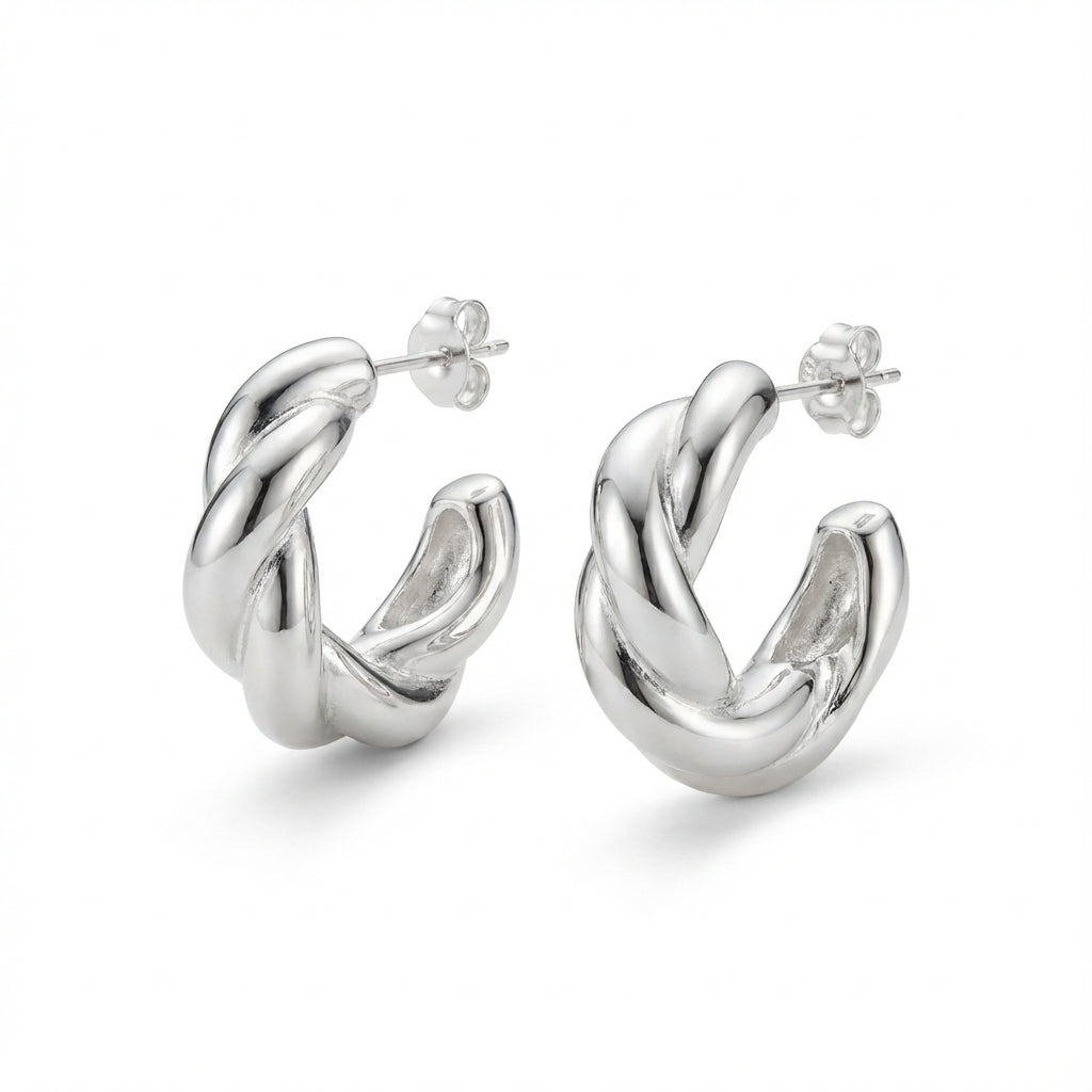 A Curl of Silver Sculptural Sterling Silver Stud Earrings Design