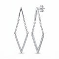 Silver V-shape double chevron drop earrings, pave cubic zirconia lower V on chains, 925 sterling silver, Dubai