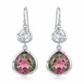 Silver tricolor watermelon tourmaline simulant drop earrings with white topaz, an October birthday gift in Dubai.