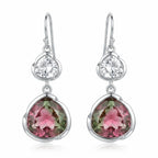 Silver tricolor watermelon tourmaline simulant drop earrings with white topaz, an October birthday gift in Dubai.
