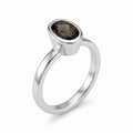 smoky quartz rings for women with bezel set oval stone in 925 sterling silver designed for stackable everyday wear