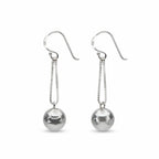 Sphere drop earrings in 925 sterling silver with double box chain and shepherd hook, front view on white background