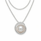 925 sterling silver spiral halo pearl pendant on popcorn chain, white background, Dubai