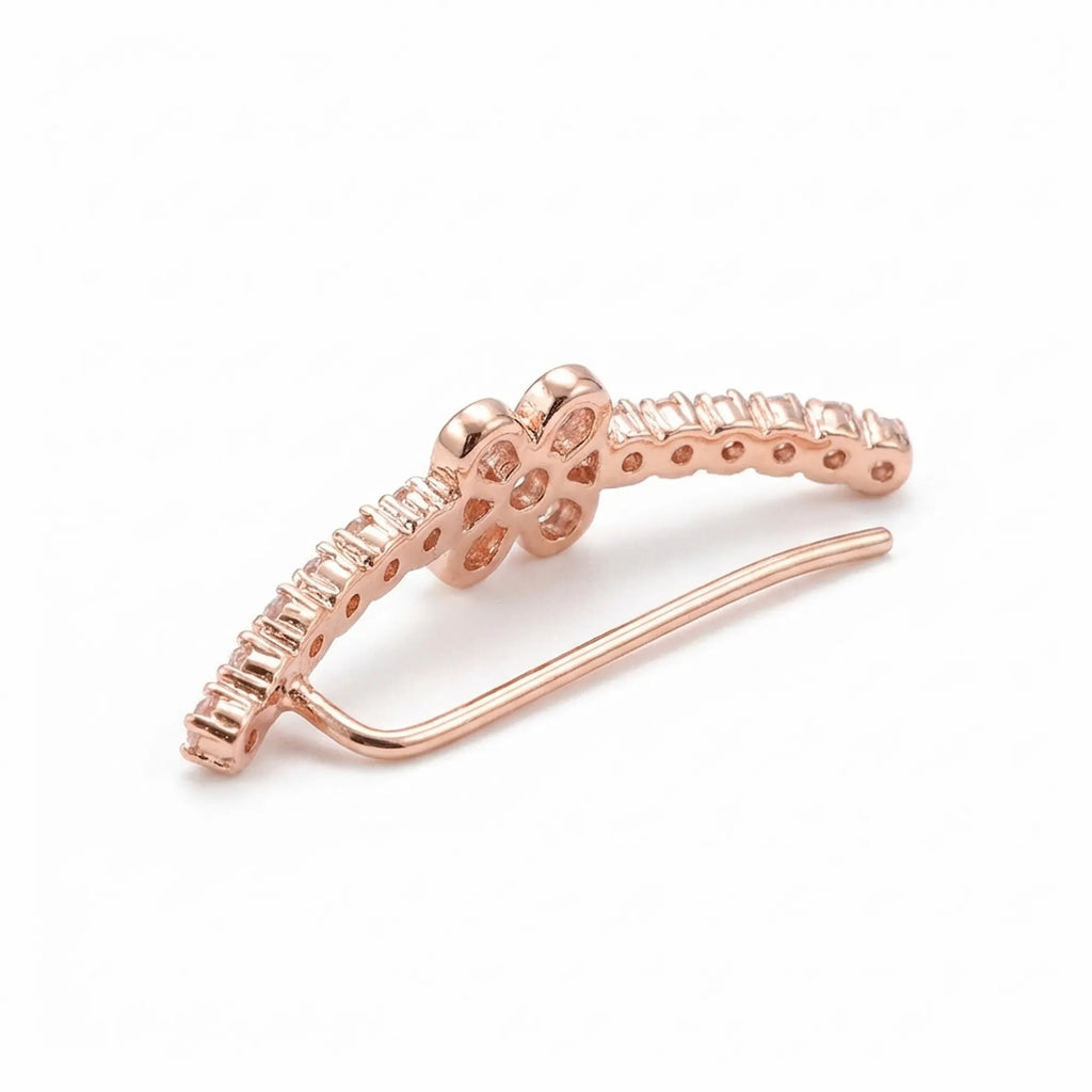 Angled view of the double hoop ear cuff in solid sterling silver, highlighting its smooth curves and secure, non-pierced slip-on structure.