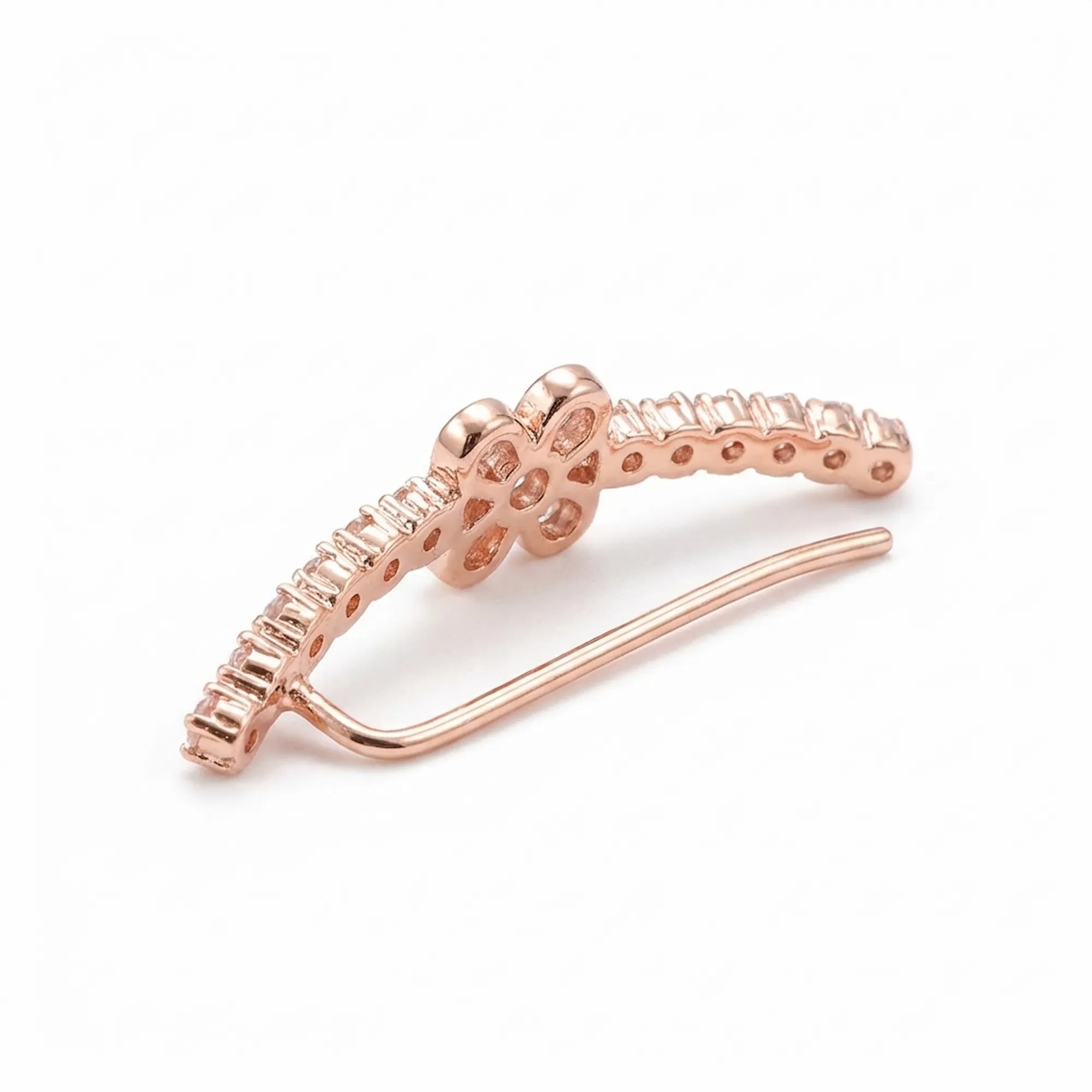 Angled view of the double hoop ear cuff in solid sterling silver, highlighting its smooth curves and secure, non-pierced slip-on structure.