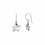 Puffed star drop earrings in 925 sterling silver with mirror-polish finish, front and side view on white background