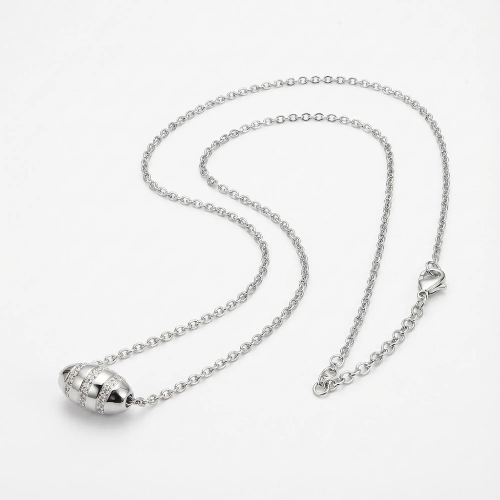Stardust pavé CZ bead necklace in 925 sterling silver on white background, lobster clasp and cable chain visible