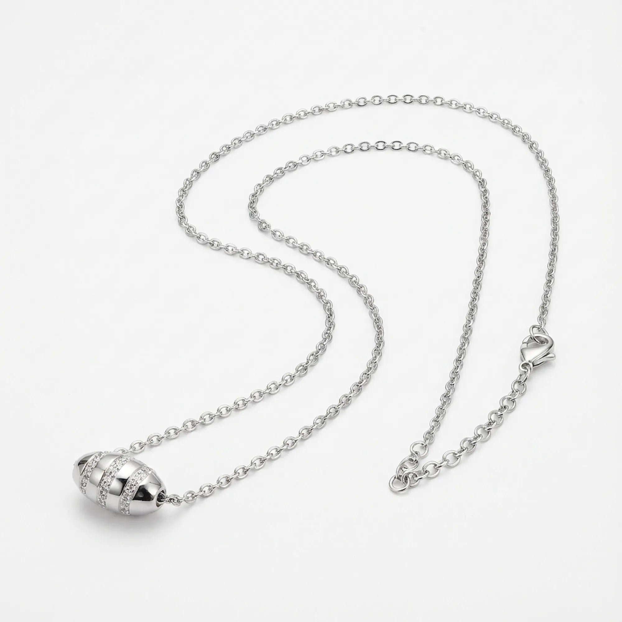 Stardust pavé CZ bead necklace in 925 sterling silver on white background, lobster clasp and cable chain visible