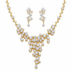 18k gold-plated cubic zirconia statement waterfall Y-necklace and earrings set displayed on a white background in Dubai.