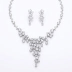 Statement waterfall Y-necklace and earrings set in rhodium-plated cubic zirconia, displayed on a white background in Dubai.