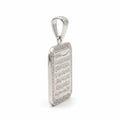 Angled view of a 925 sterling silver Ayat Al Kursi rounded-square pendant with polished frame and halo border.