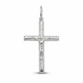 Solid 925 sterling silver crucifix pendant with raised Corpus and woodgrain-textured cross on white background in Dubai.