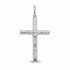 Solid 925 sterling silver crucifix pendant with raised Corpus and woodgrain-textured cross on white background in Dubai.