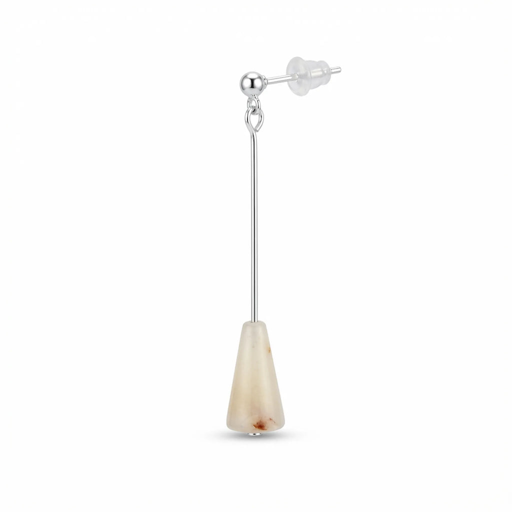 Sunset Onyx drop earring on a slender 925 sterling silver rod, ivory stone with amber veining, Dubai