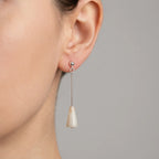 Natural Sunset Onyx silver drop earring worn on the ear, 50 mm sterling silver rod, Dubai UAE